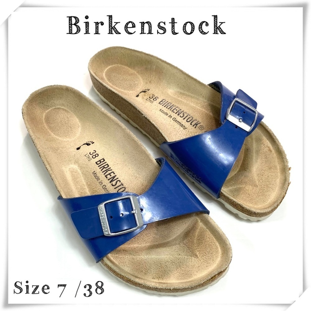 Birkenstock Madrid Strap Sandal in Blue Patent Size 7